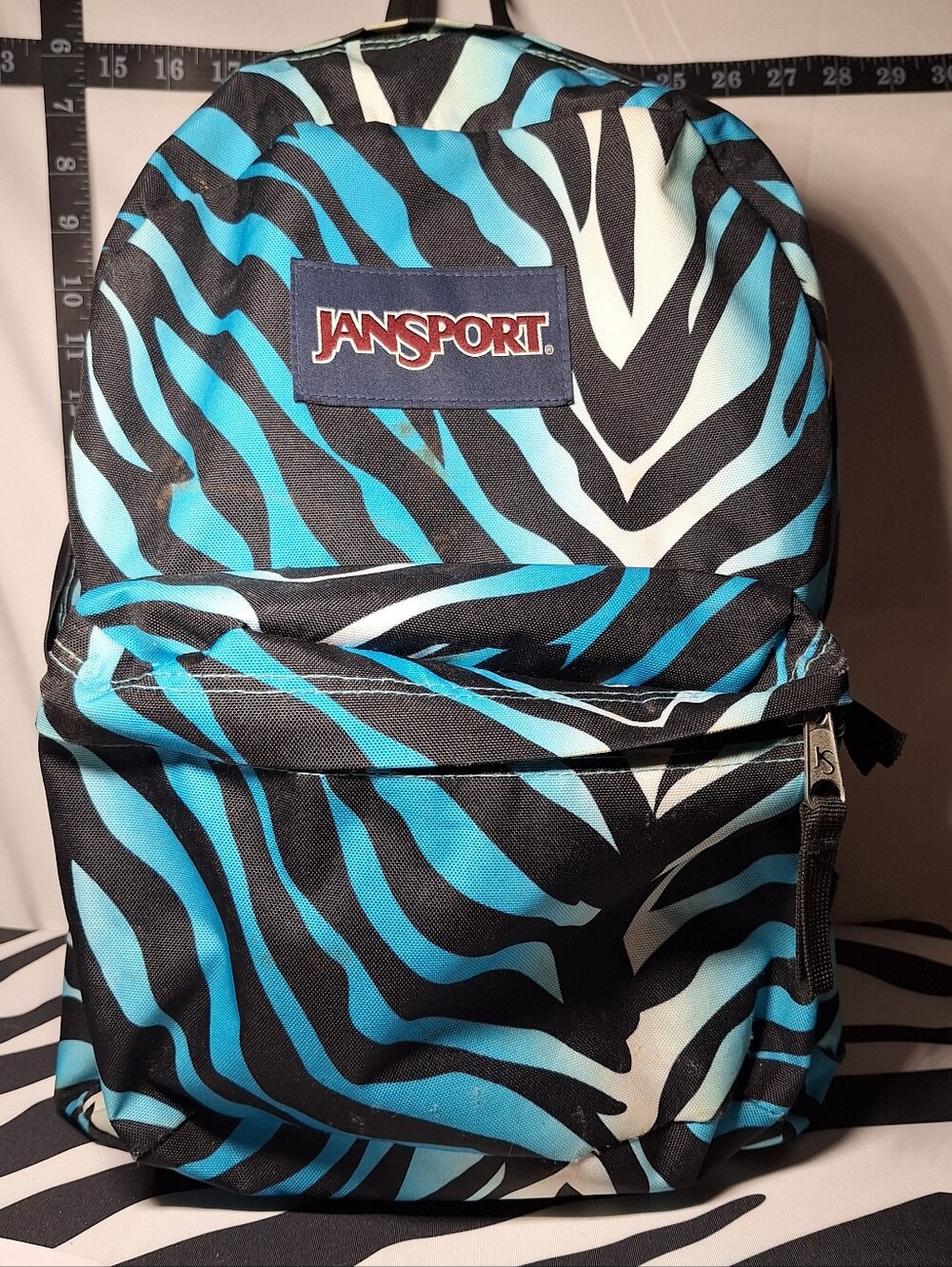 Jansport Backpack, Zebra Stripes, Black & Blue & White